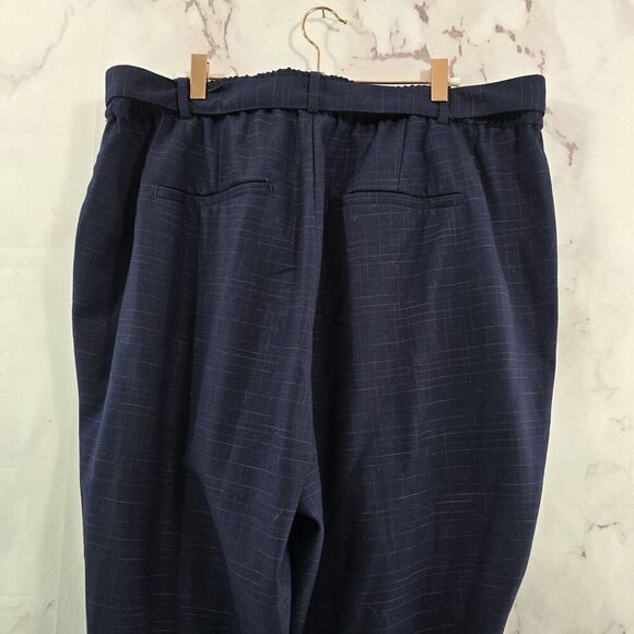 Modcloth Pants Womens 1X Blue Plaid Crop High Rise Belted Straight Pencil - Picture 4 of 9